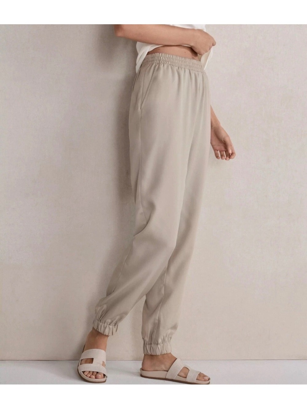 Haven Well Within | Tencel Drapey Twill Jogger Pants Beige Champagne Sz M